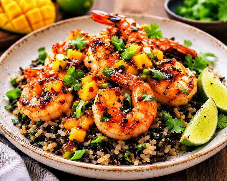 Mango Chili Grilled Shrimp with Wild Rice