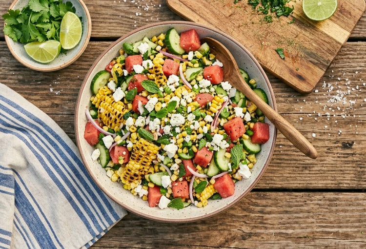 Charred Corn and Watermelon Salad with Feta and Lime