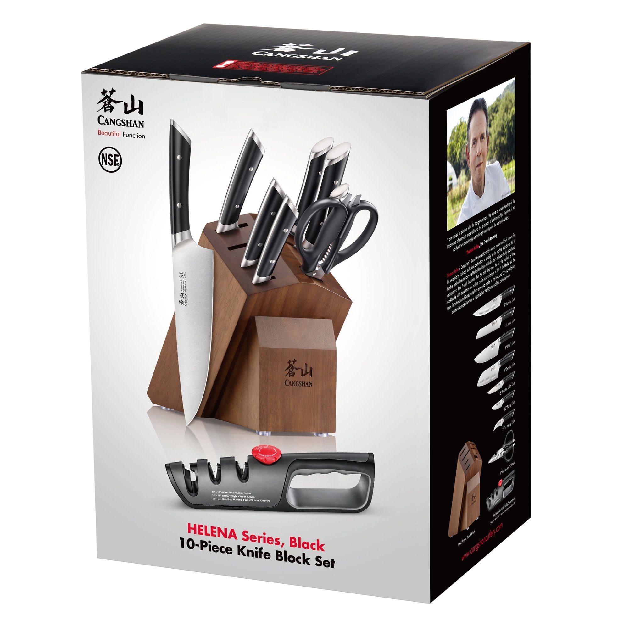 HELENA Series 10-Piece Knife Block Set, Forged German Steel, Acacia Block