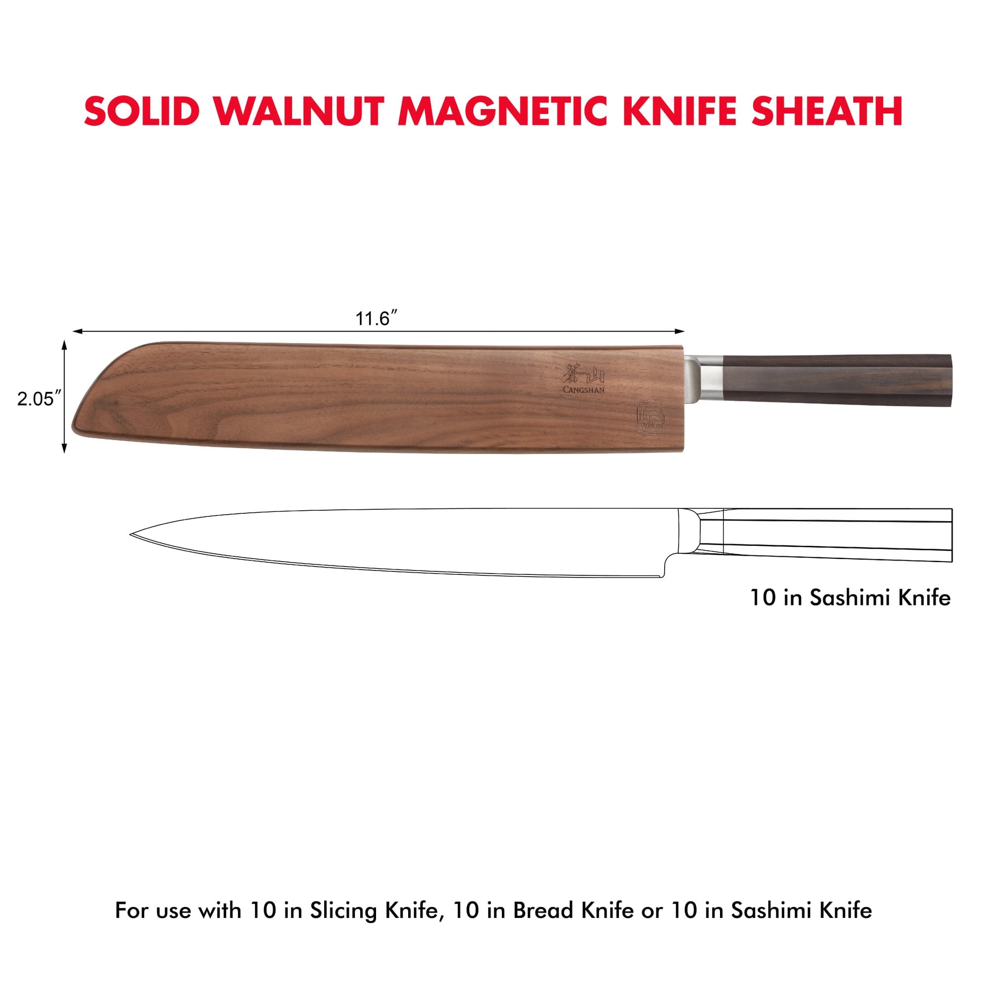 Walnut Magnetic Knife Sheaths, Saya Style Blade Protection