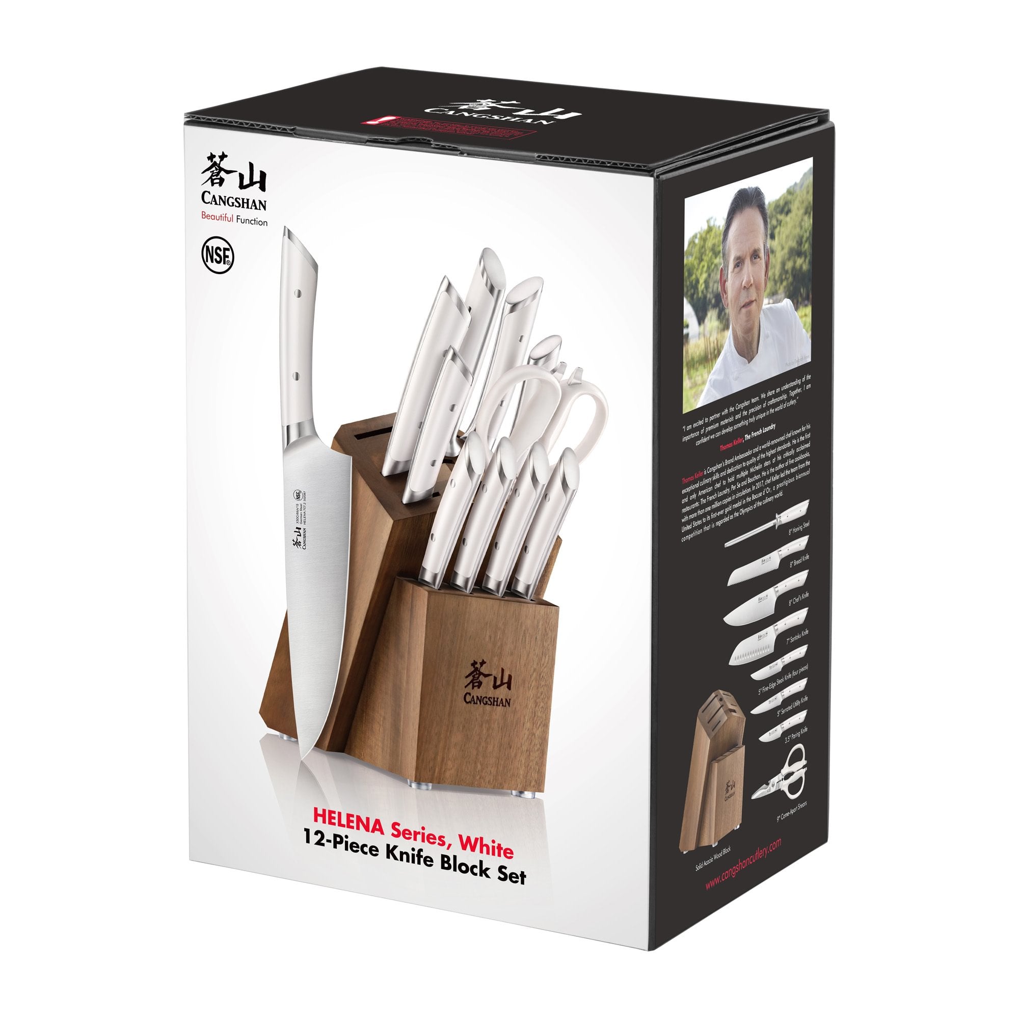HELENA Series 12-Piece Knife Block Set, Forged German Steel, Acacia Block