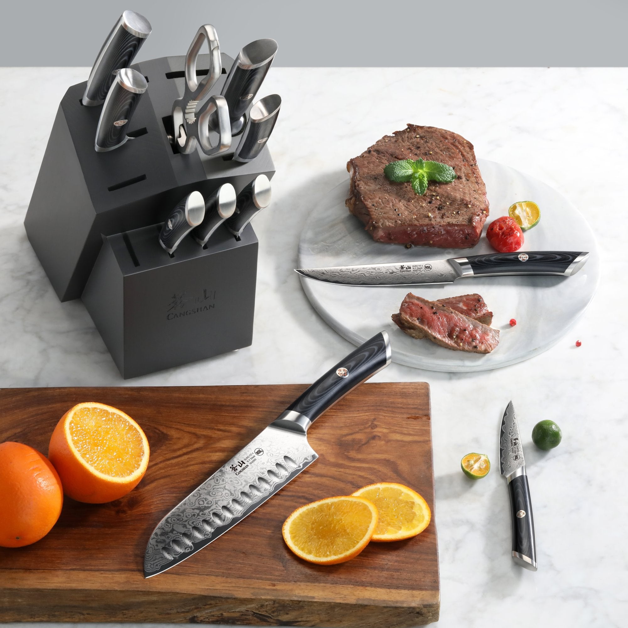 KURO Series 12-Piece Knife Block Set, High Carbon X-7 Damascus Steel, 504340