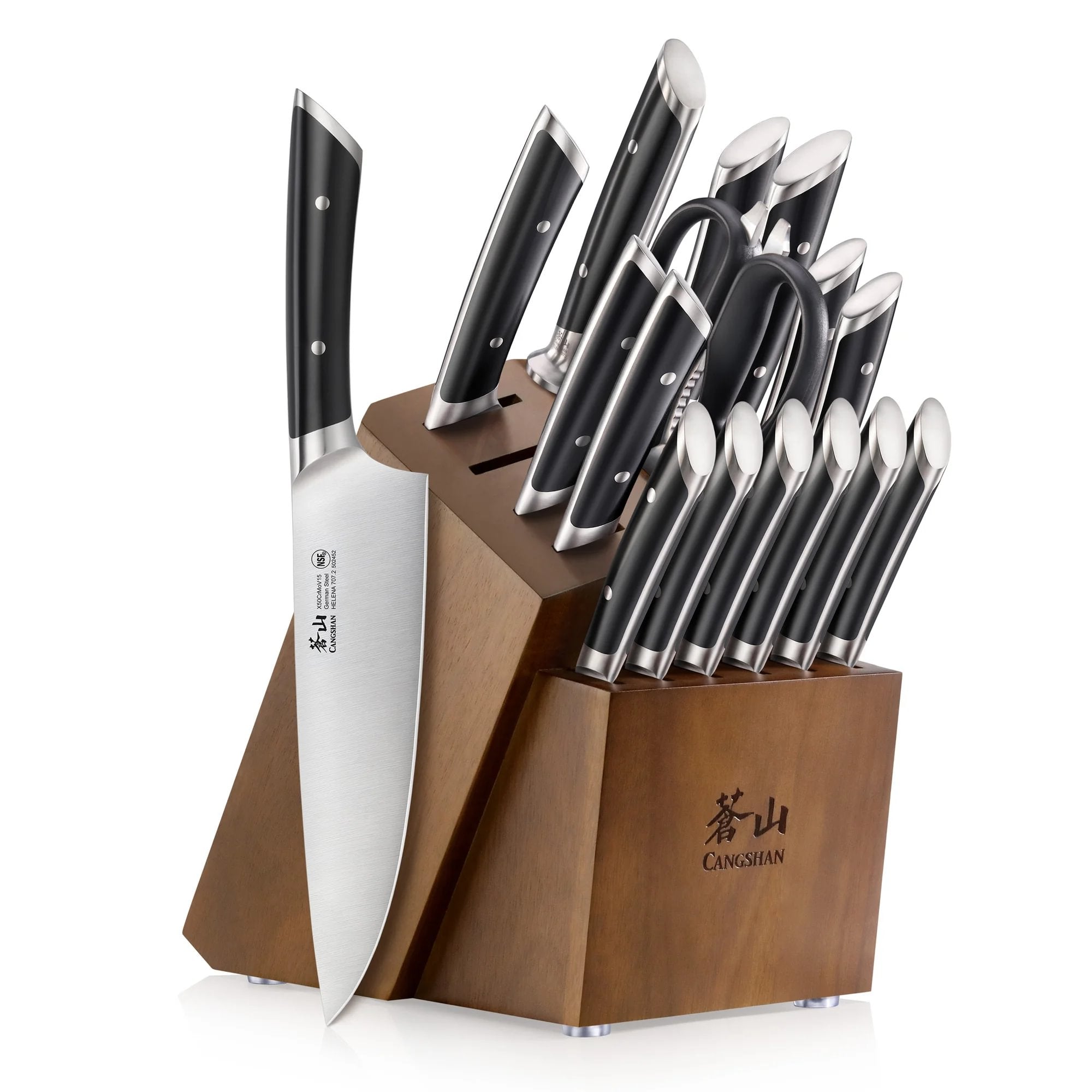 HELENA Series 17-Piece Knife Block Set, Forged German Steel, Acacia Block