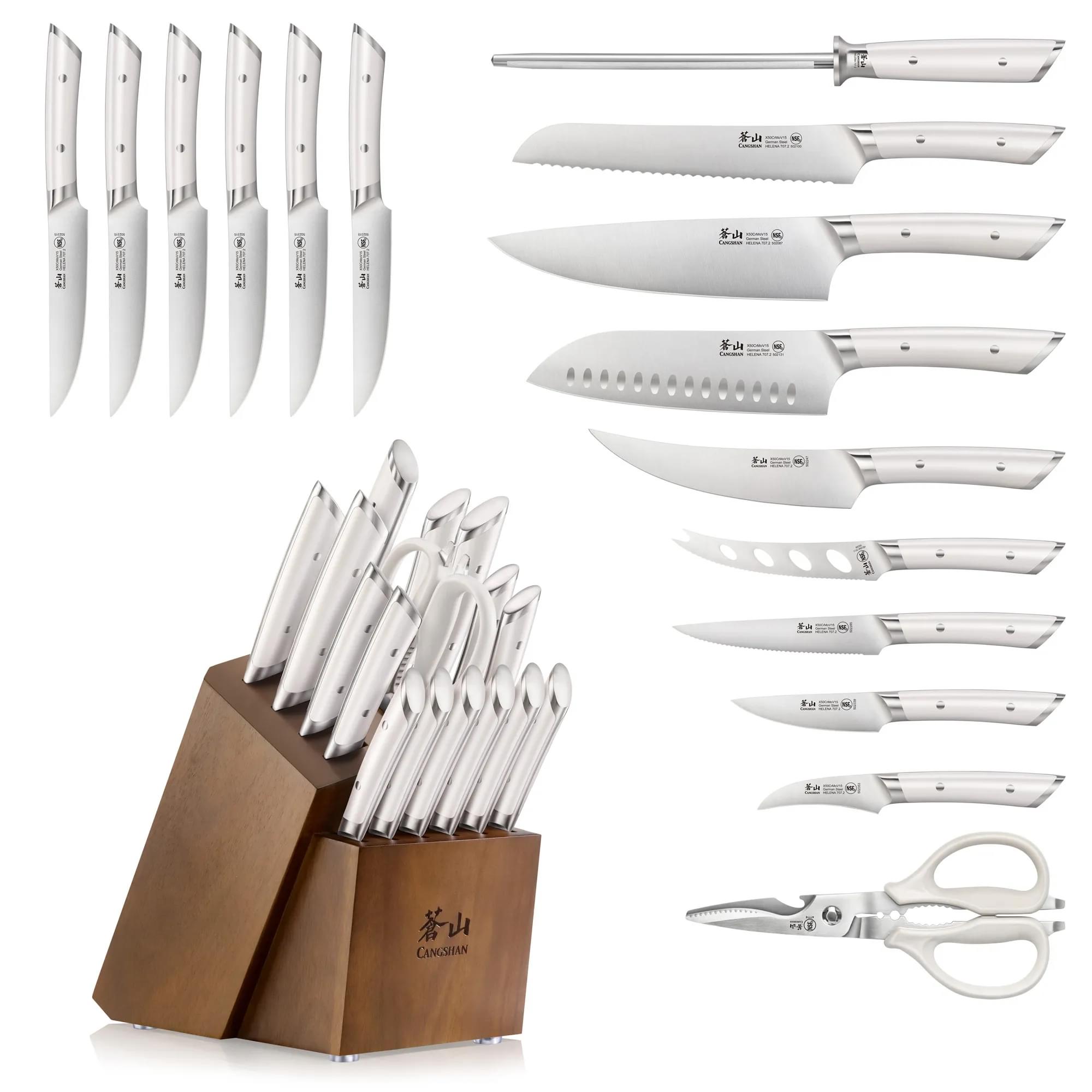 HELENA Series 17-Piece Knife Block Set, Forged German Steel, Acacia Block
