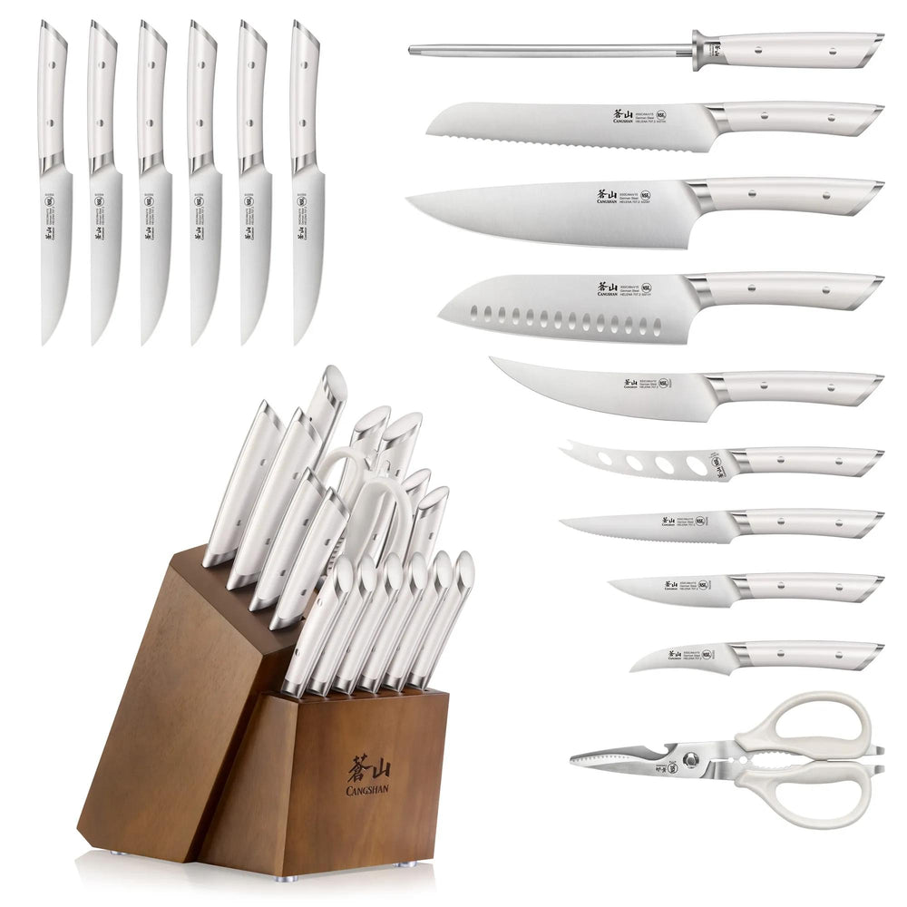 
                  
                    Load image into Gallery viewer, HELENA Series 17-Piece Knife Block Set, Forged German Steel, Acacia Block
                  
                