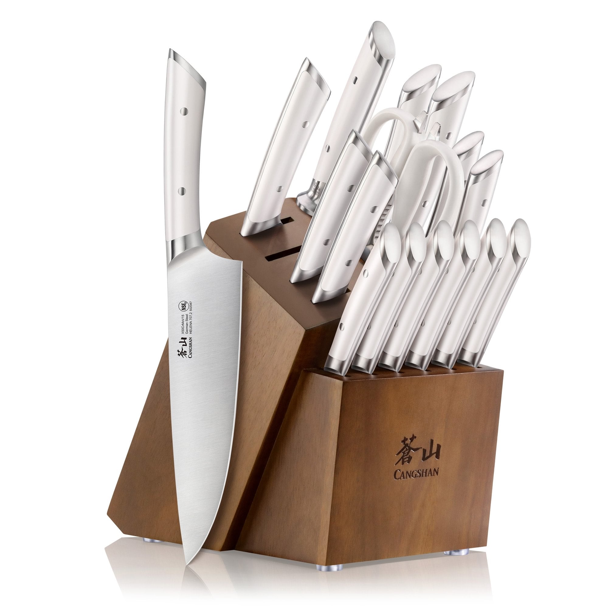 HELENA Series 17-Piece Knife Block Set, Forged German Steel, Acacia Block