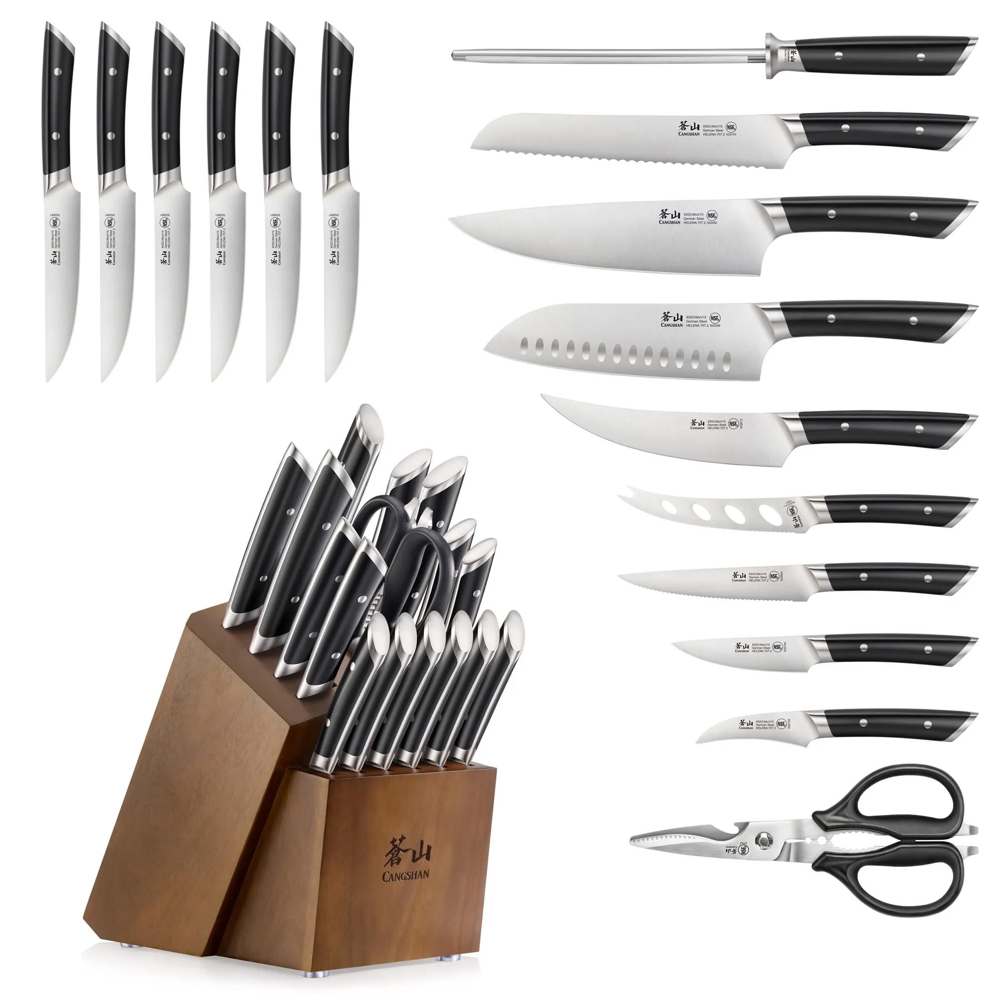 HELENA Series 17-Piece Knife Block Set, Forged German Steel, Acacia Block