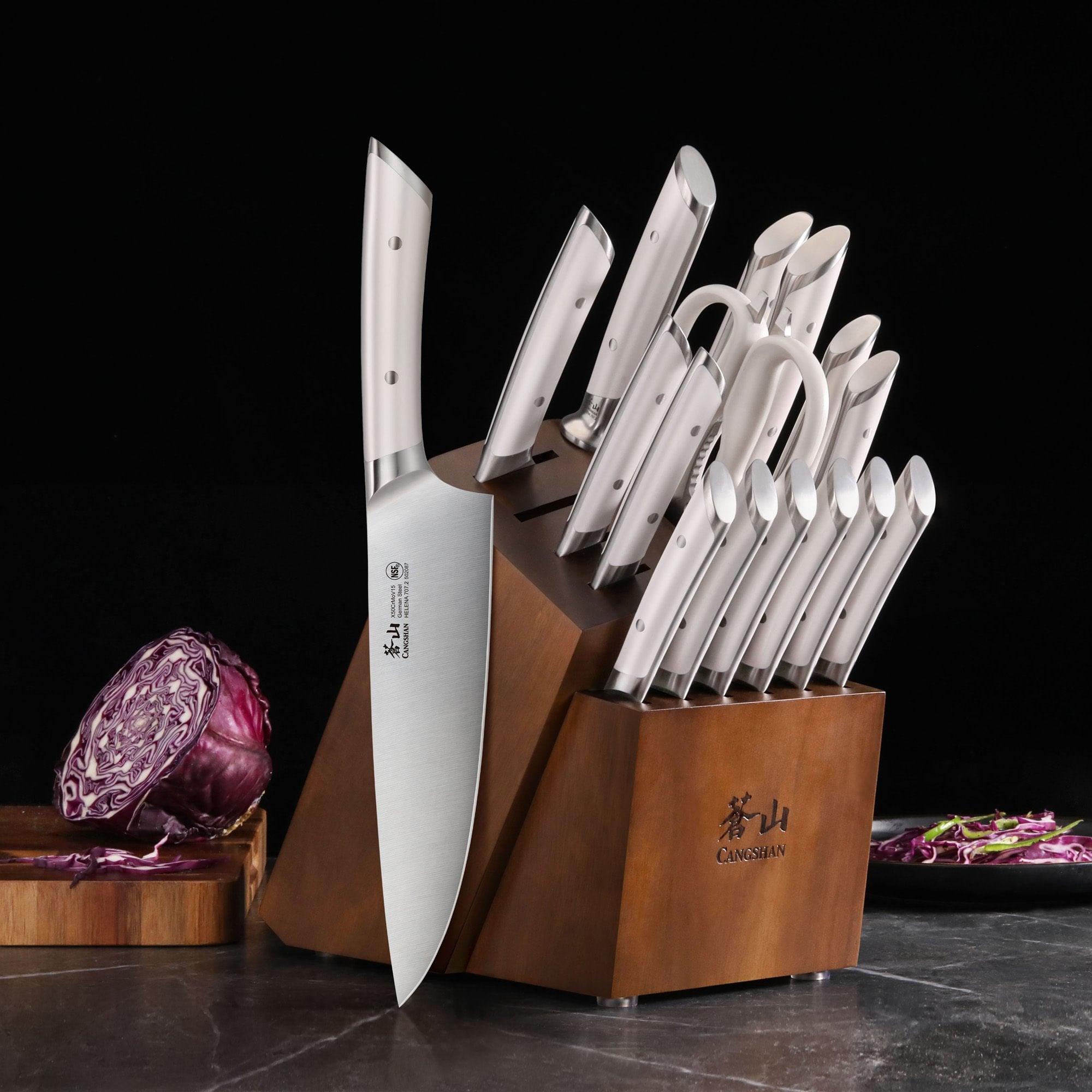 HELENA Series 17-Piece Knife Block Set, Forged German Steel, Acacia Block