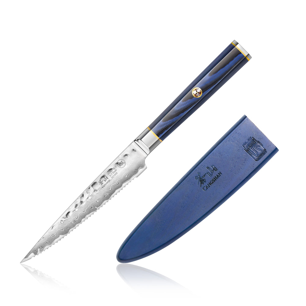 
                  
                    Cargar imagen en el visor de la galería, KITA Series 5-Inch Serrated Utility Knife with Sheath, High Carbon X-7 Damascus Steel, 501448
                  
                