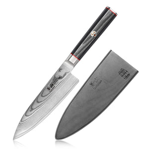 
                  
                    Cargar imagen en el visor de la galería, YARI Series 6-inch Chef&amp;#39;s Knife with Sheath, X-7 Damascus Steel, 501219
                  
                
