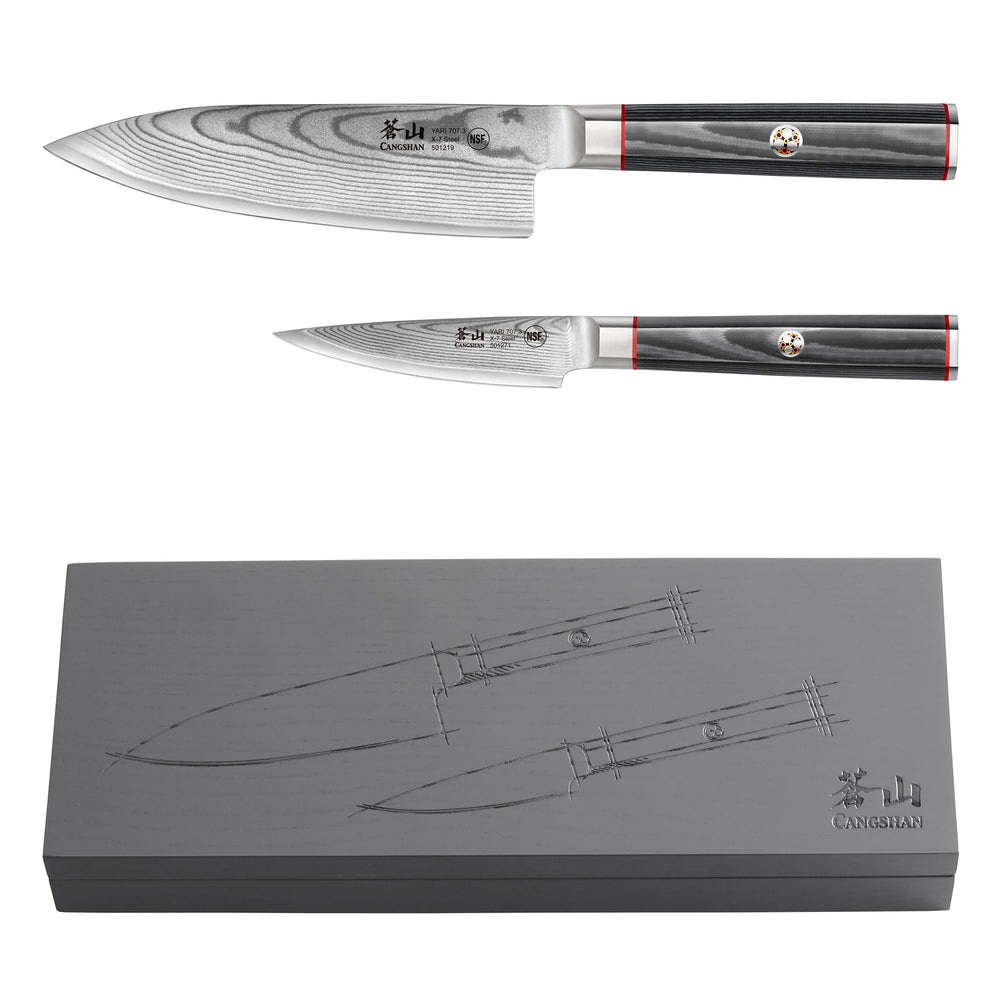 
                  
                    Cargar imagen en el visor de la galería, YARI Series 2-Piece Starter Knife Set with Ash Wood Box, X-7 Damascus Steel, 501349
                  
                