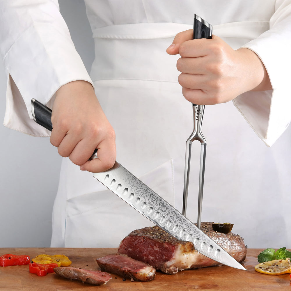 
                  
                    Load image into Gallery viewer, KURO Series 2-Piece Carving Knife Set in Ash Wood Box, High Carbon X-7 Damascus Steel, 504302
                  
                