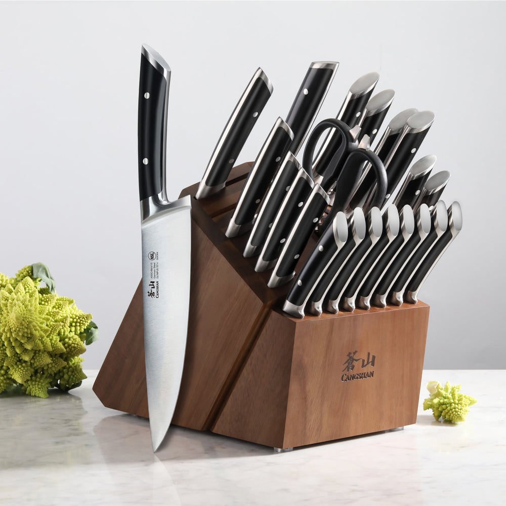 
                  
                    Load image into Gallery viewer, OLYMPUS Series 23-Piece Knife Block Set, German Steel, Acacia, 504203
                  
                