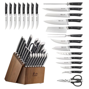 
                  
                    Load image into Gallery viewer, OLYMPUS Series 23-Piece Knife Block Set, German Steel, Acacia, 504203
                  
                