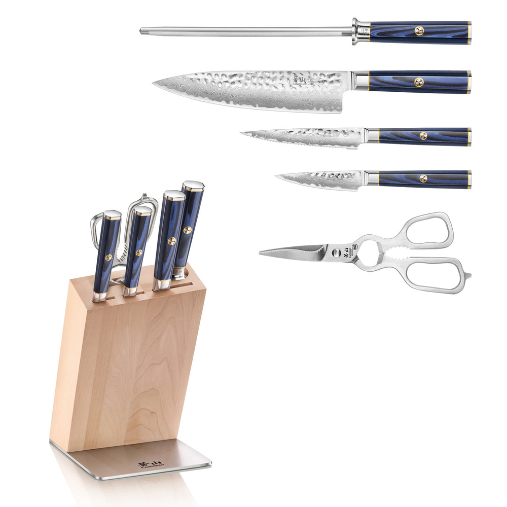 
                  
                    Load image into Gallery viewer, KITA Series 6-Piece Knife HUA Block Set, High Carbon X-7 Damascus Steel
                  
                
