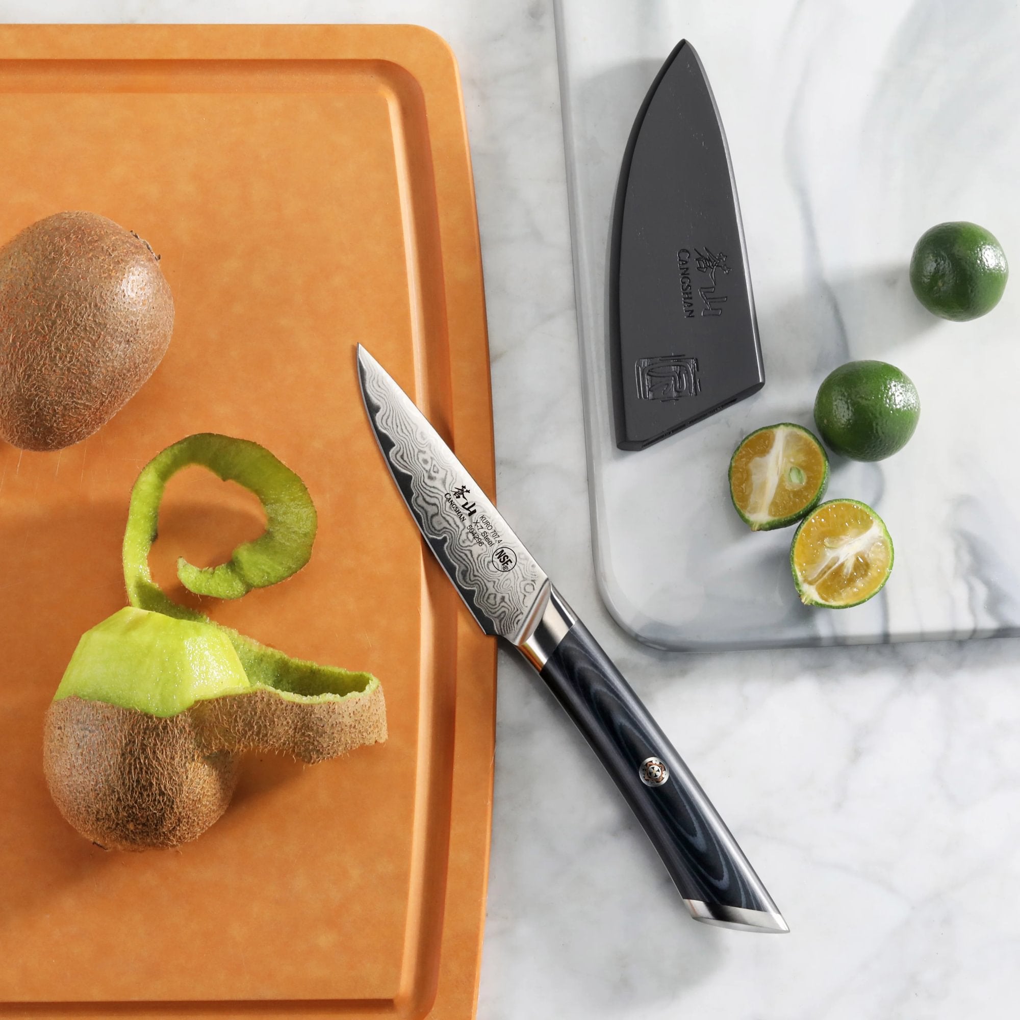 KURO Series 3.5-inch Paring Knife with Sheath, High-Carbon X-7 Damascus Steel, 504296