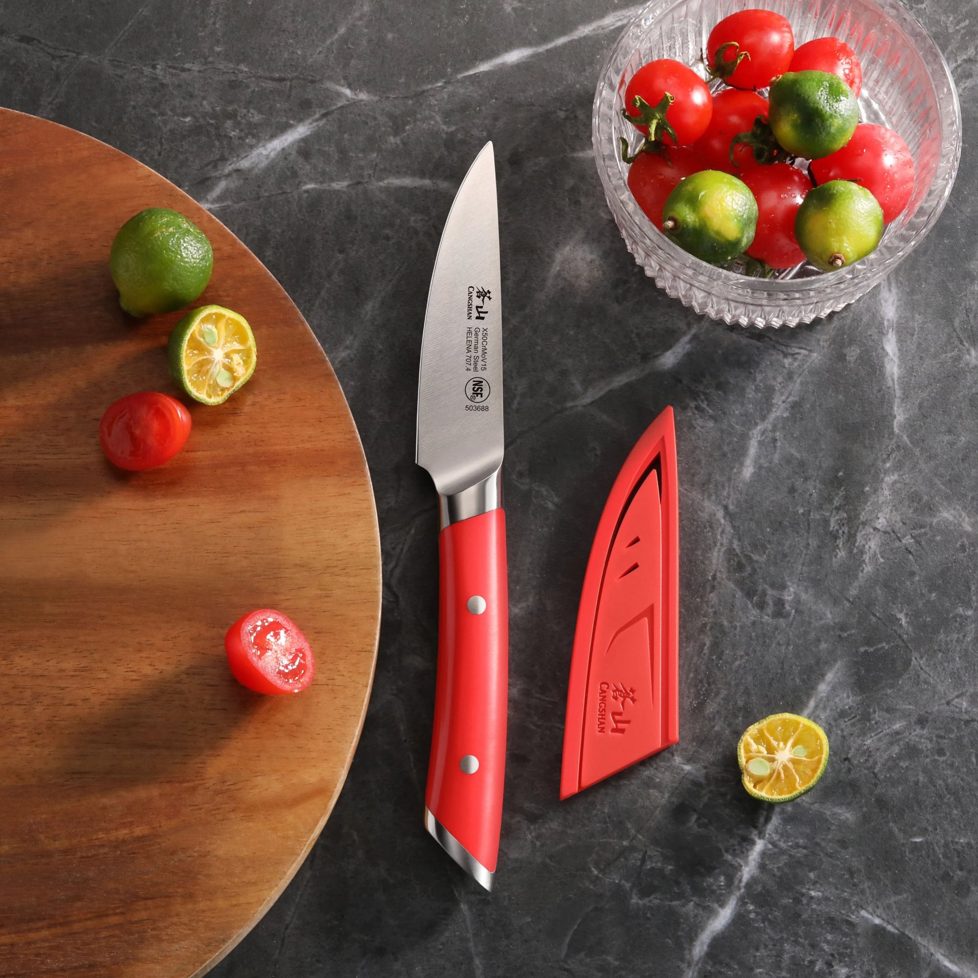 HELENA Series 3.5-Inch Paring Knife with Sheath, Forged German Steel (6 Color Options)