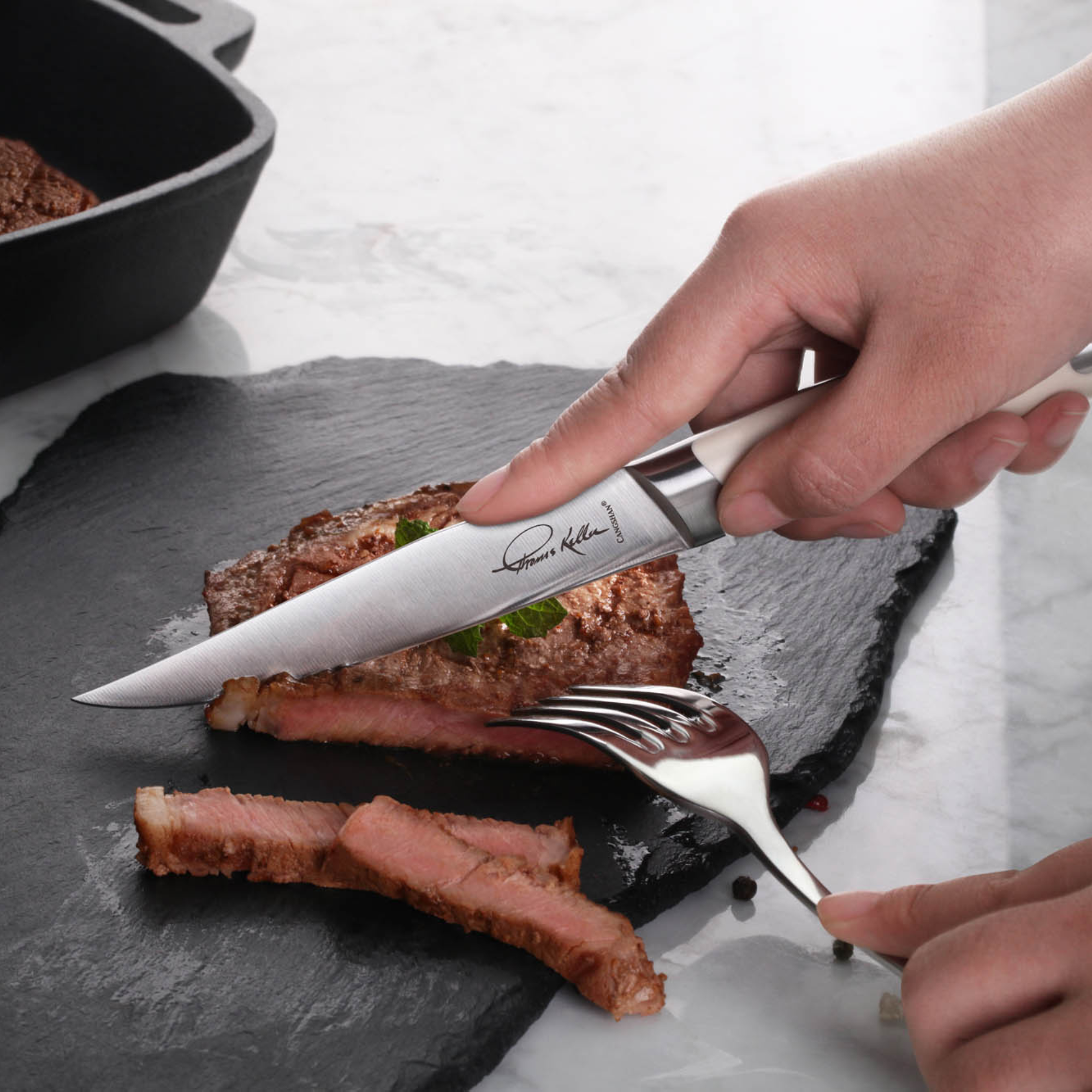 S1 Series 4-Piece Forged Straight Edge Steak Knife, Walnut Box, White, 1024159