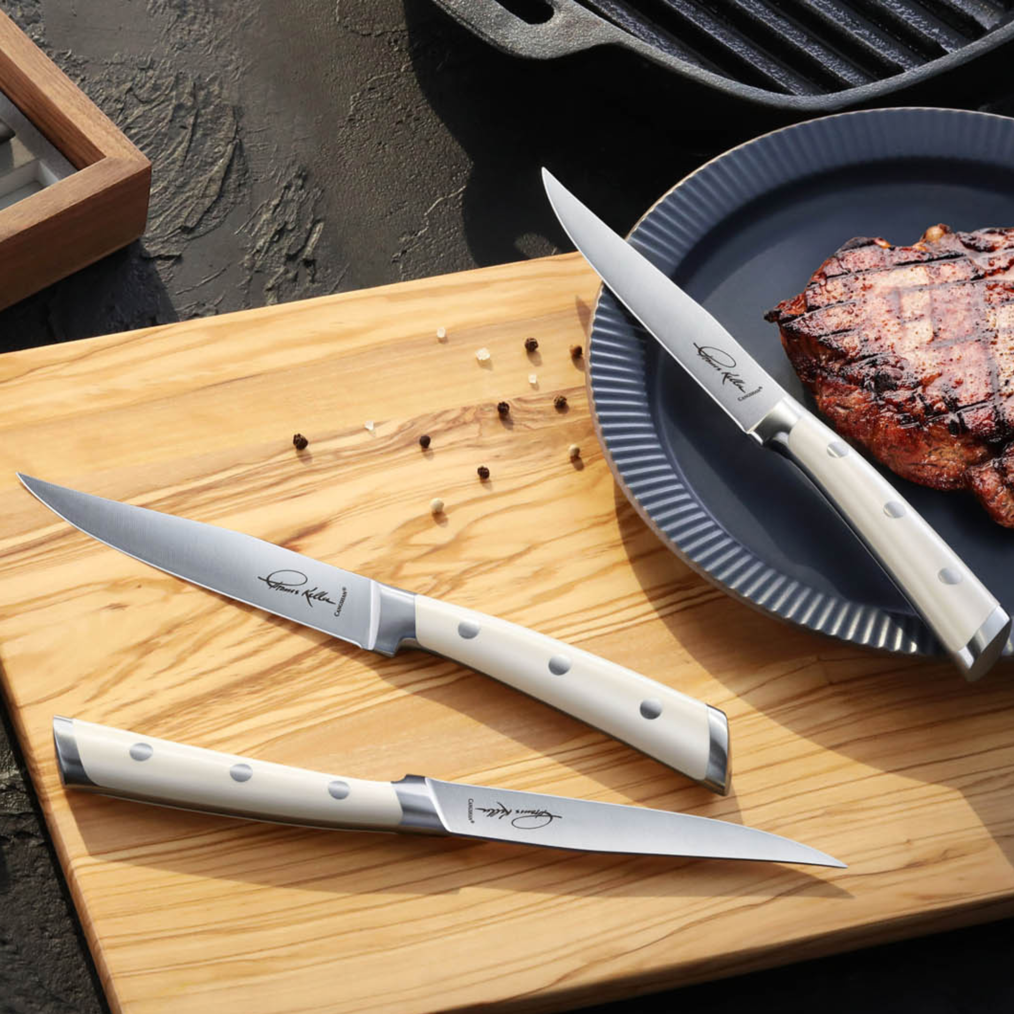 S1 Series 4-Piece Forged Straight Edge Steak Knife, Walnut Box, White, 1024159
