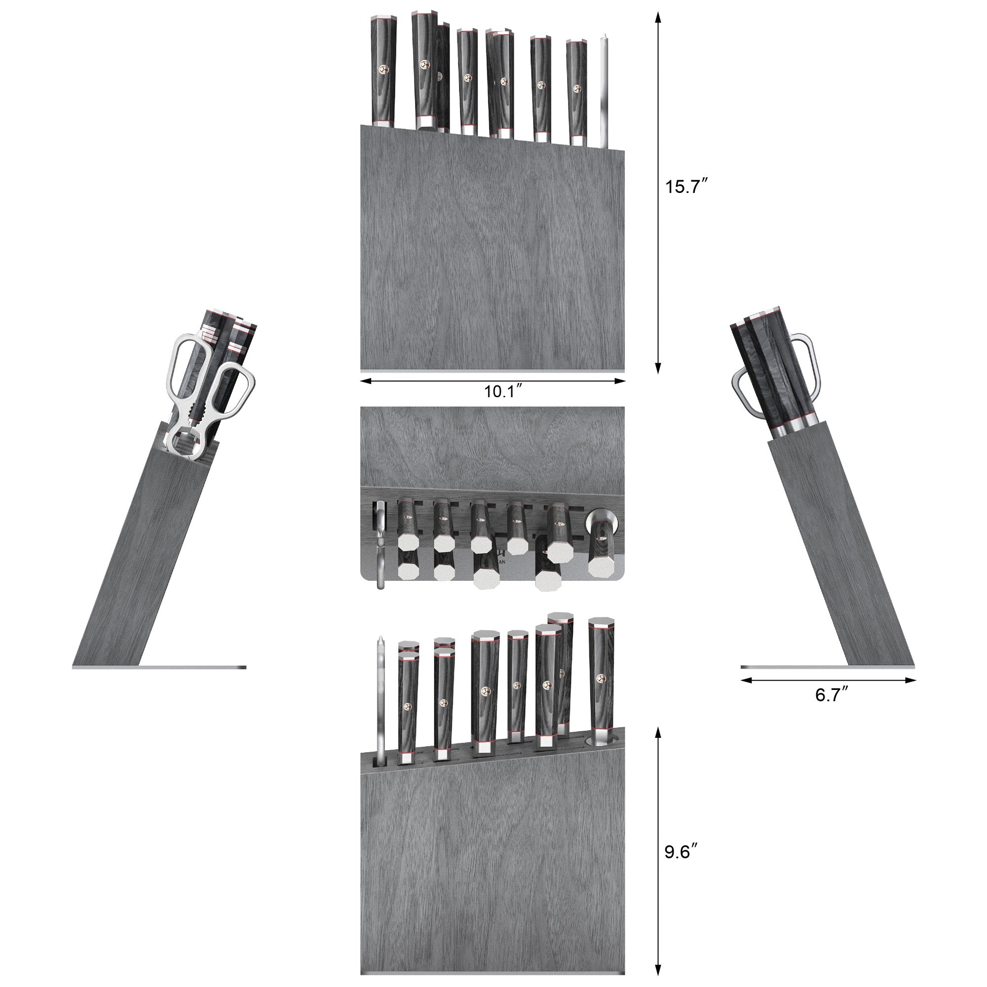 YARI Series 12-Piece Knife Block Set, X-7 Damascus Steel, HUA Ash Wood Block, 501370