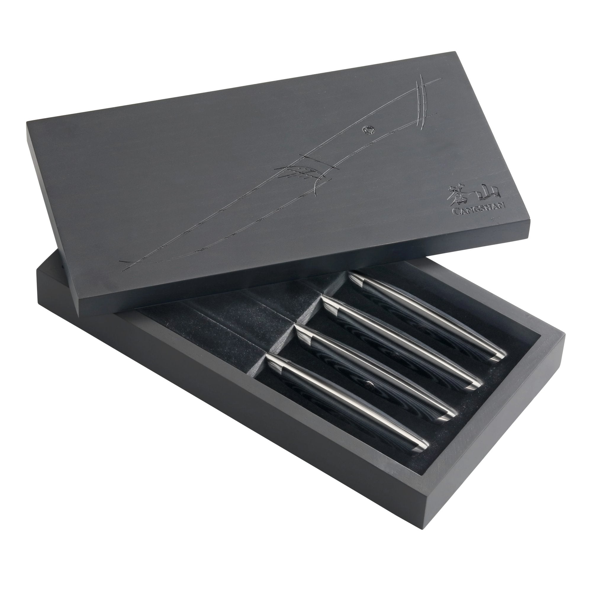 KURO Series 4-Piece Steak Knife Set in Ash Wood Box, High Carbon X-7 Damascus Steel, 504326