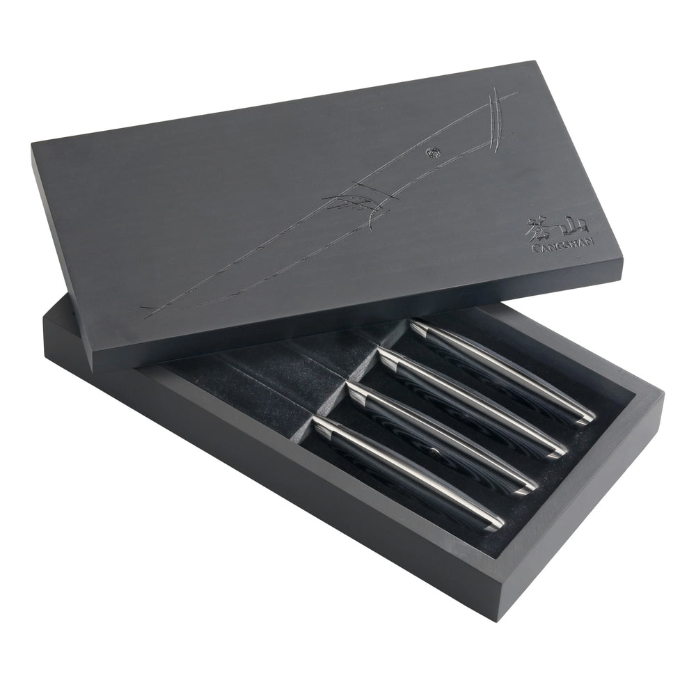 
                  
                    Load image into Gallery viewer, KURO Series 4-Piece Steak Knife Set in Ash Wood Box, High Carbon X-7 Damascus Steel, 504326
                  
                