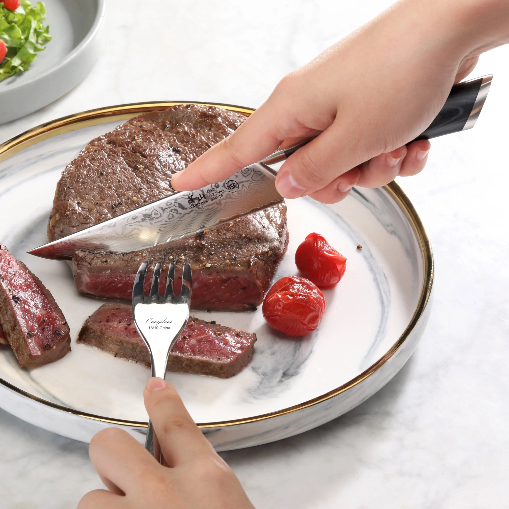 KURO Series 4-Piece Steak Knife Set in Ash Wood Box, High Carbon X-7 Damascus Steel, 504326