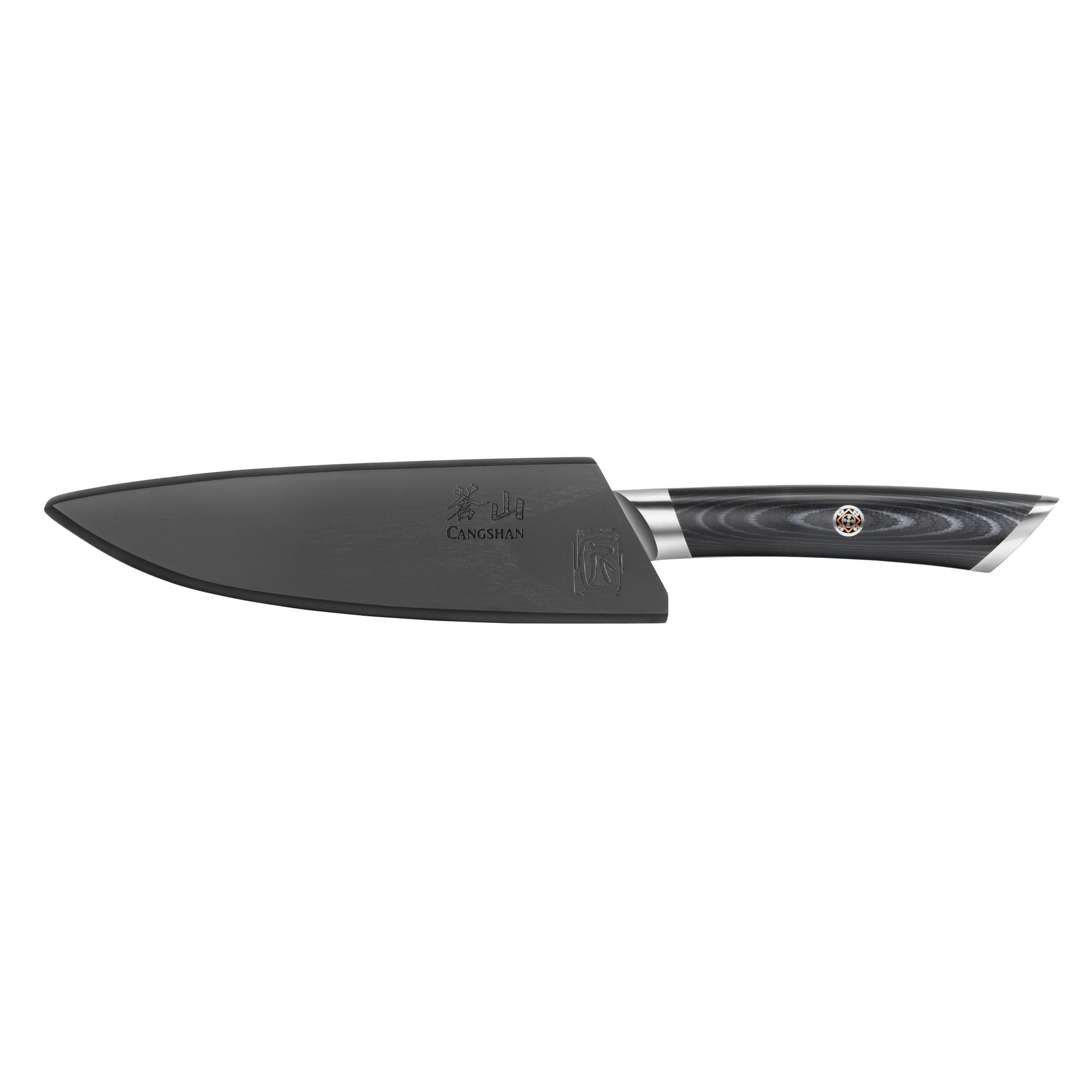 KURO Series 5-inch Serrated Utility Knife with Sheath, High Carbon X-7 Damascus Steel, 504289