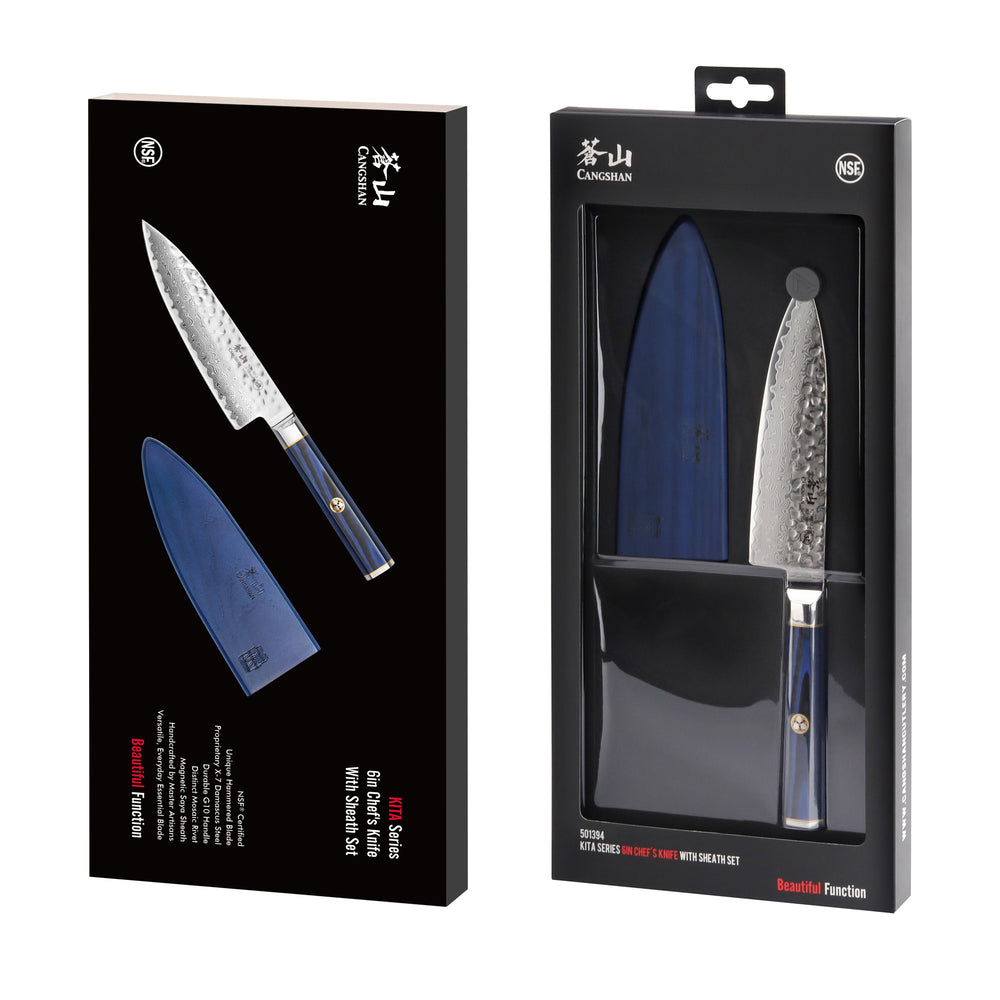 
                  
                    Cargar imagen en el visor de la galería, KITA Series 6-Inch Chef&amp;#39;s Knife with Sheath, High Carbon X-7 Damascus Steel with Sheath, 501394
                  
                