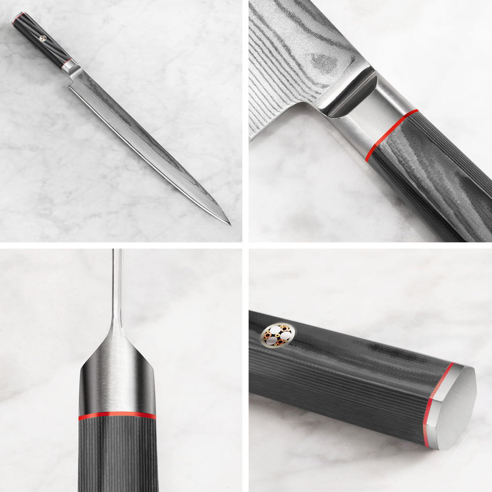 
                  
                    Load image into Gallery viewer, Cangshan YARI Series 501301 X-7 Damascus Steel 12-inch Sashimi Knife with Sheath
                  
                