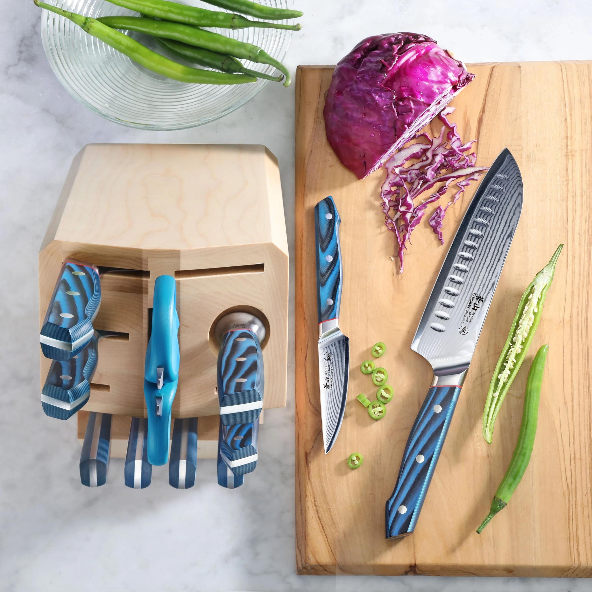 SEAGULL Series 12-Piece Knife Block Set, X-7 Steel, Maple Block, 503916