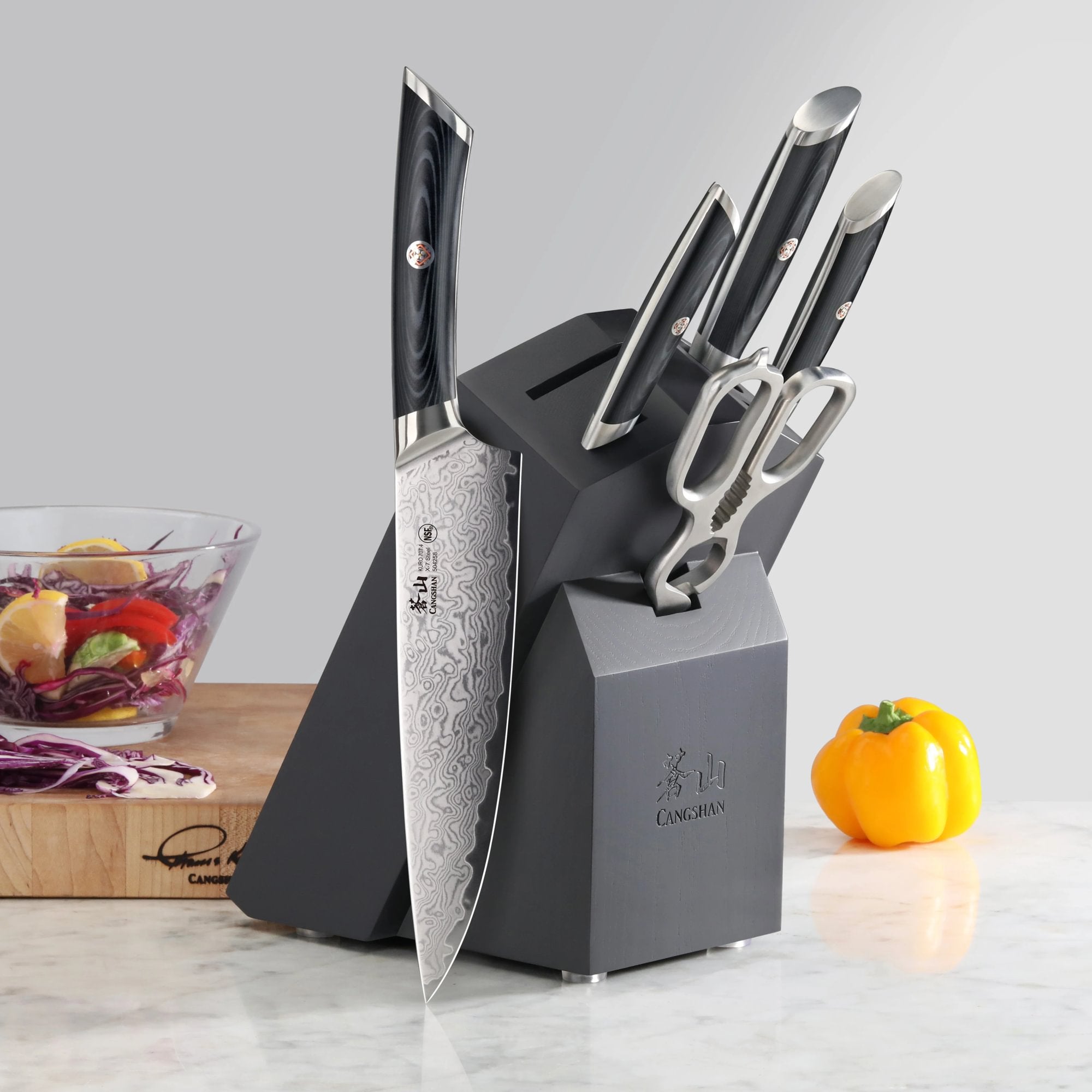 KURO Series 6-Piece Knife Block Set, High Carbon X-7 Damascus Steel, 504333