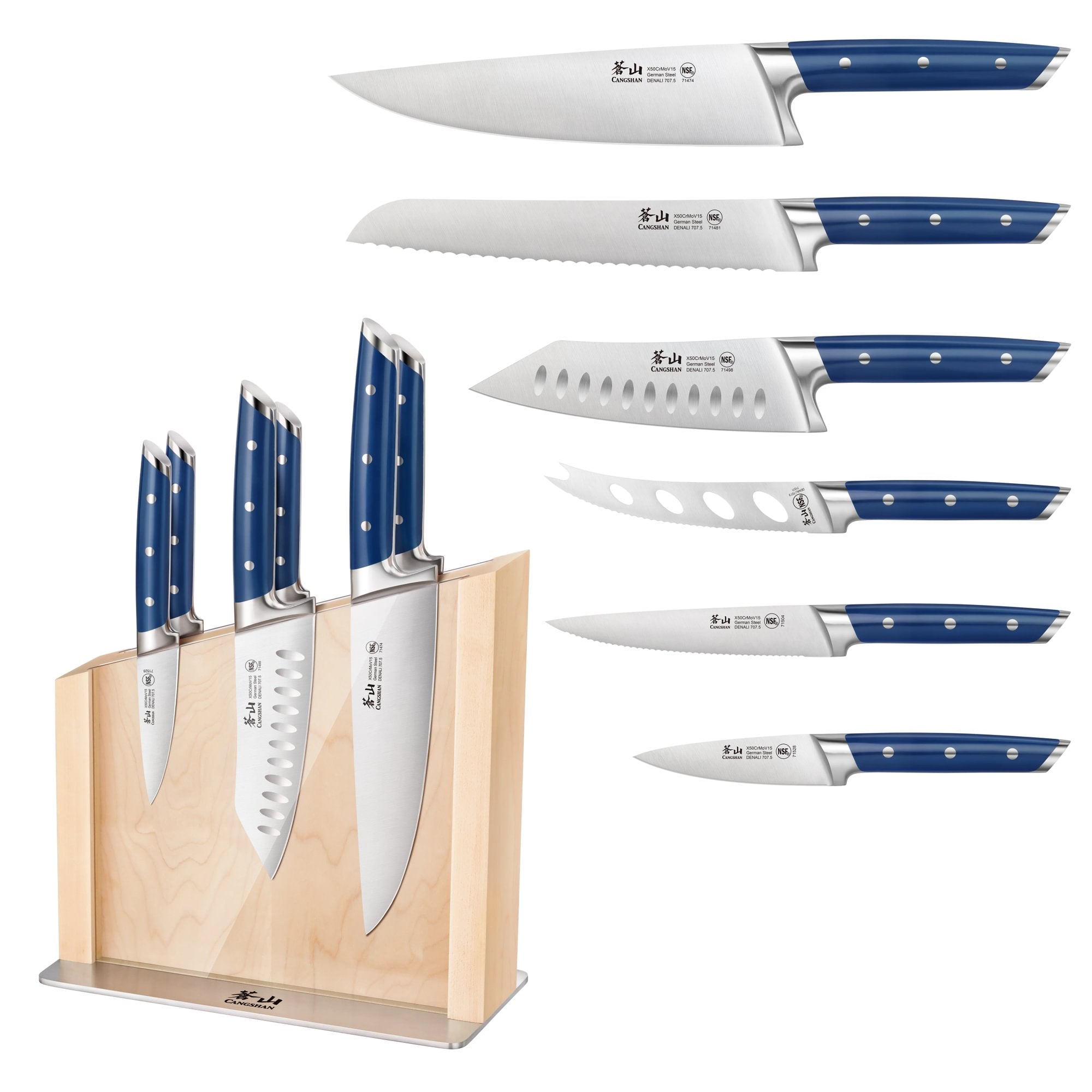 DENALI Series 7-Piece HUA Magnetic Block Set, Blue Handles, Maple, 10300835