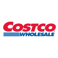Costco Wholesale logo in red and blue on a black background.