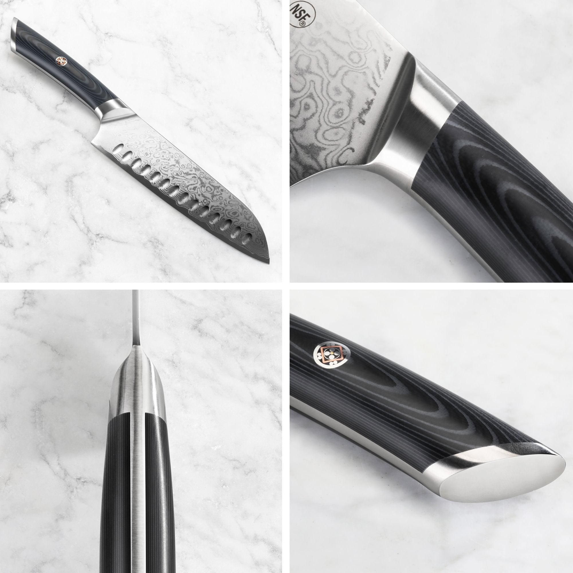 KURO Series 7-inch Santoku Knife with Sheath, High Carbon X-7 Damascus Steel, 504265