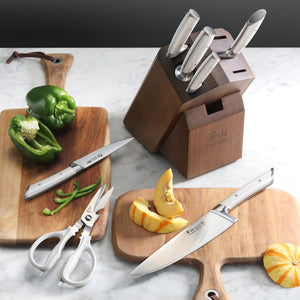 
                  
                    Load image into Gallery viewer, RAINIER Series 8-Piece Knife Block Set, Forged German Steel, Acacia Block
                  
                