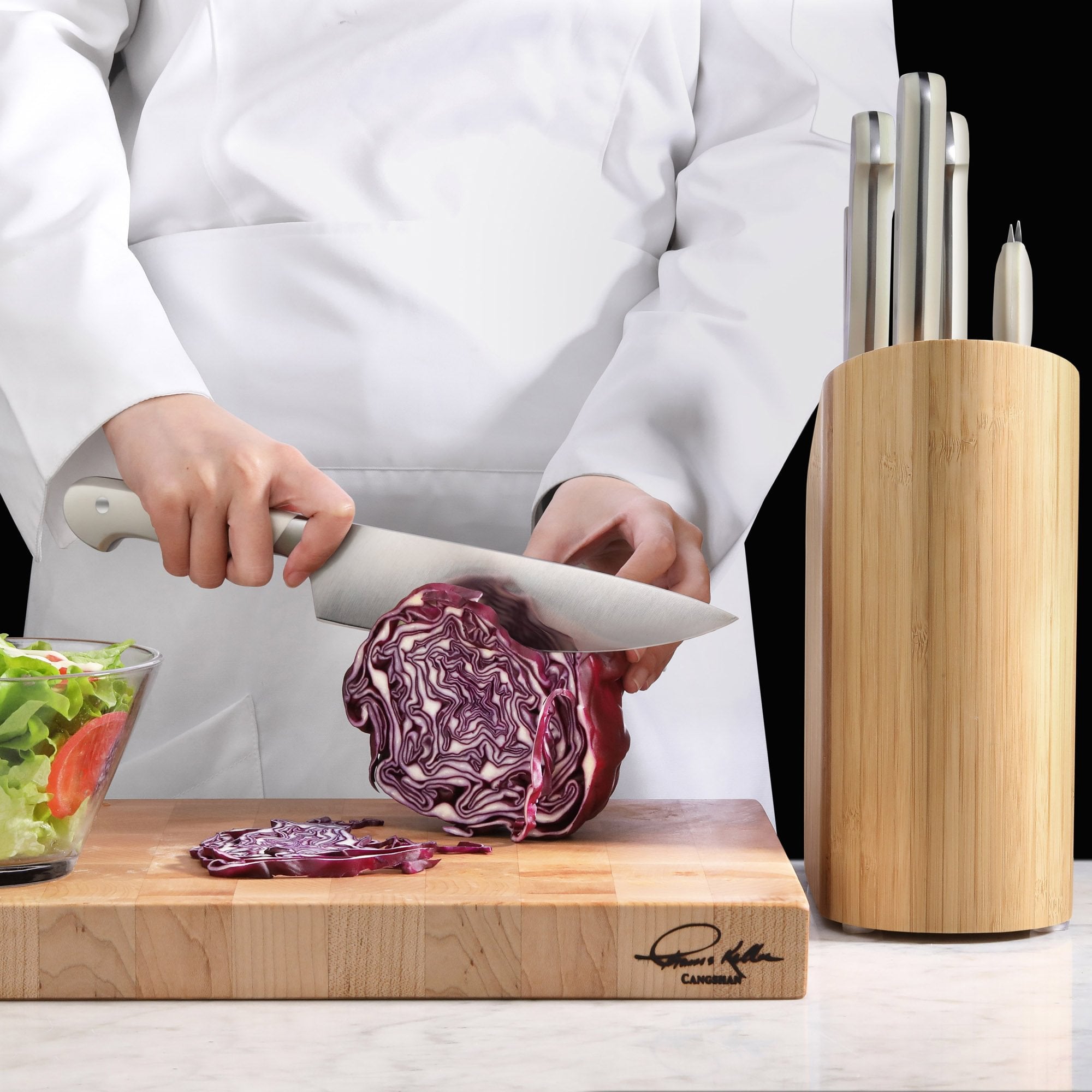 APERTIVO Series 8-Piece Knife Block Set German Steel, Bamboo Block (White), 1026849
