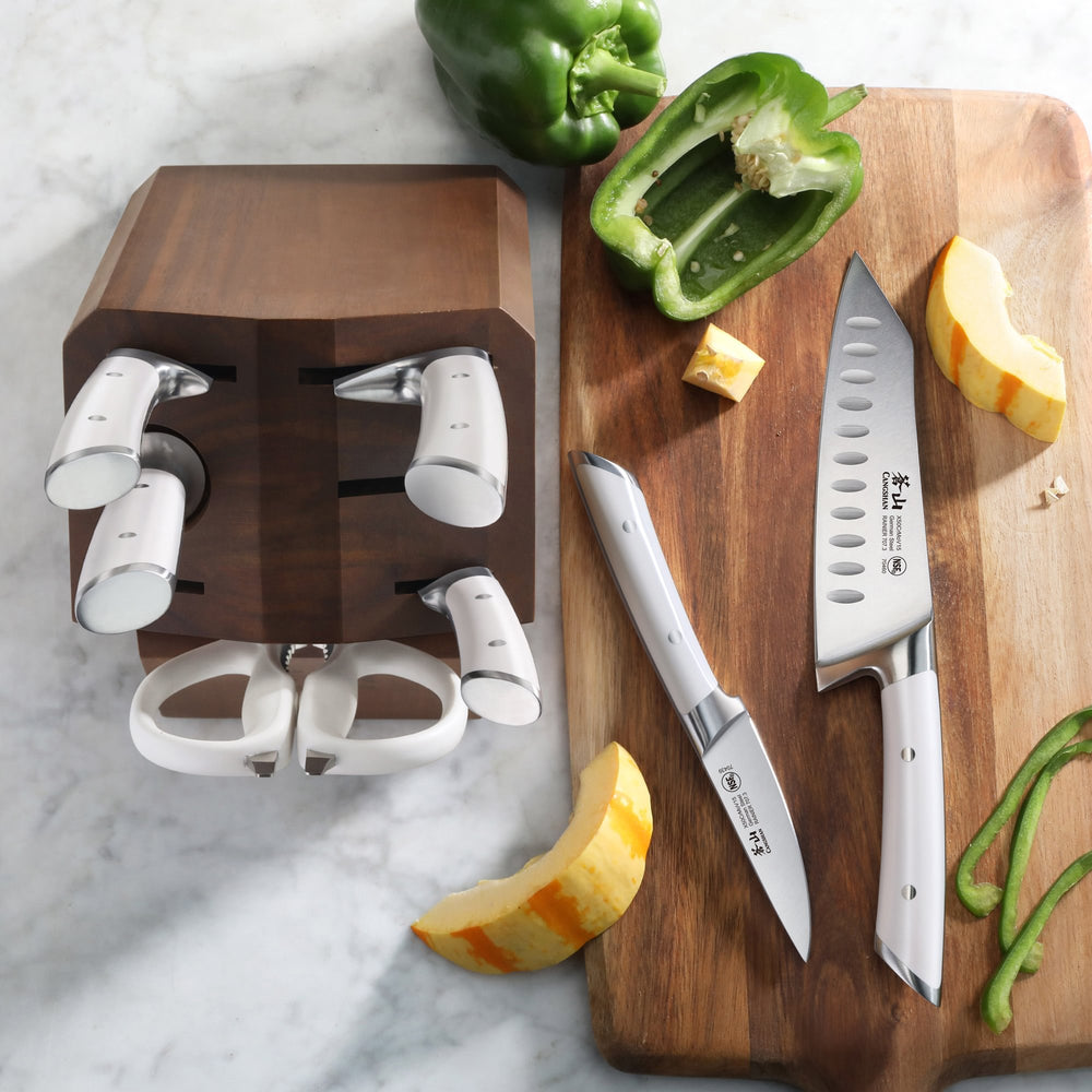 
                  
                    Load image into Gallery viewer, RAINIER Series 8-Piece Knife Block Set, Forged German Steel, Acacia Block
                  
                