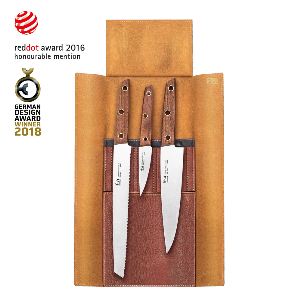 
                  
                    Load image into Gallery viewer, W Series 4-Piece Leather Roll Knife Set, German Steel, 59953
                  
                