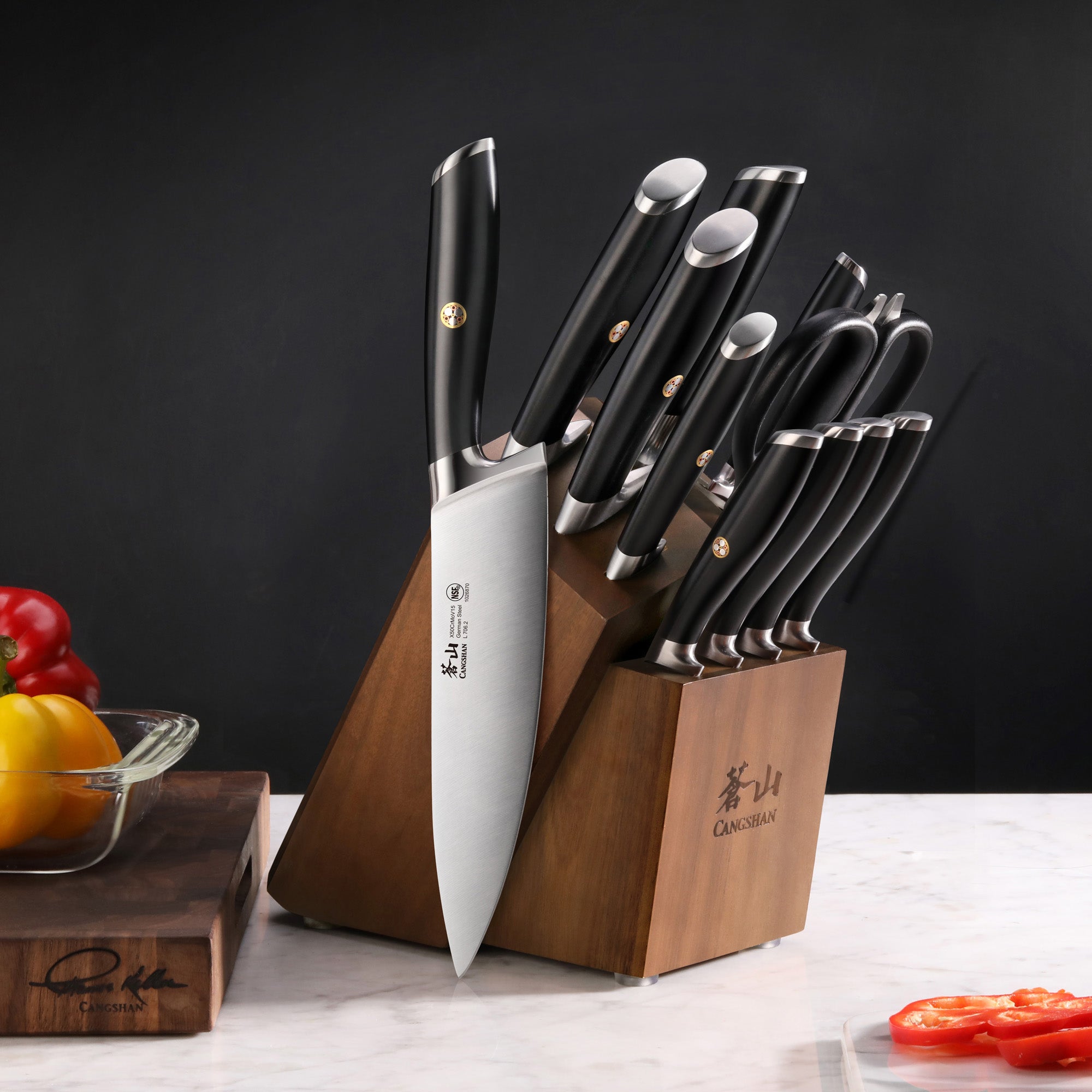 L & L1 Series 12-Piece Knife Block Set with 4 Steak Knives, Forged German Steel
