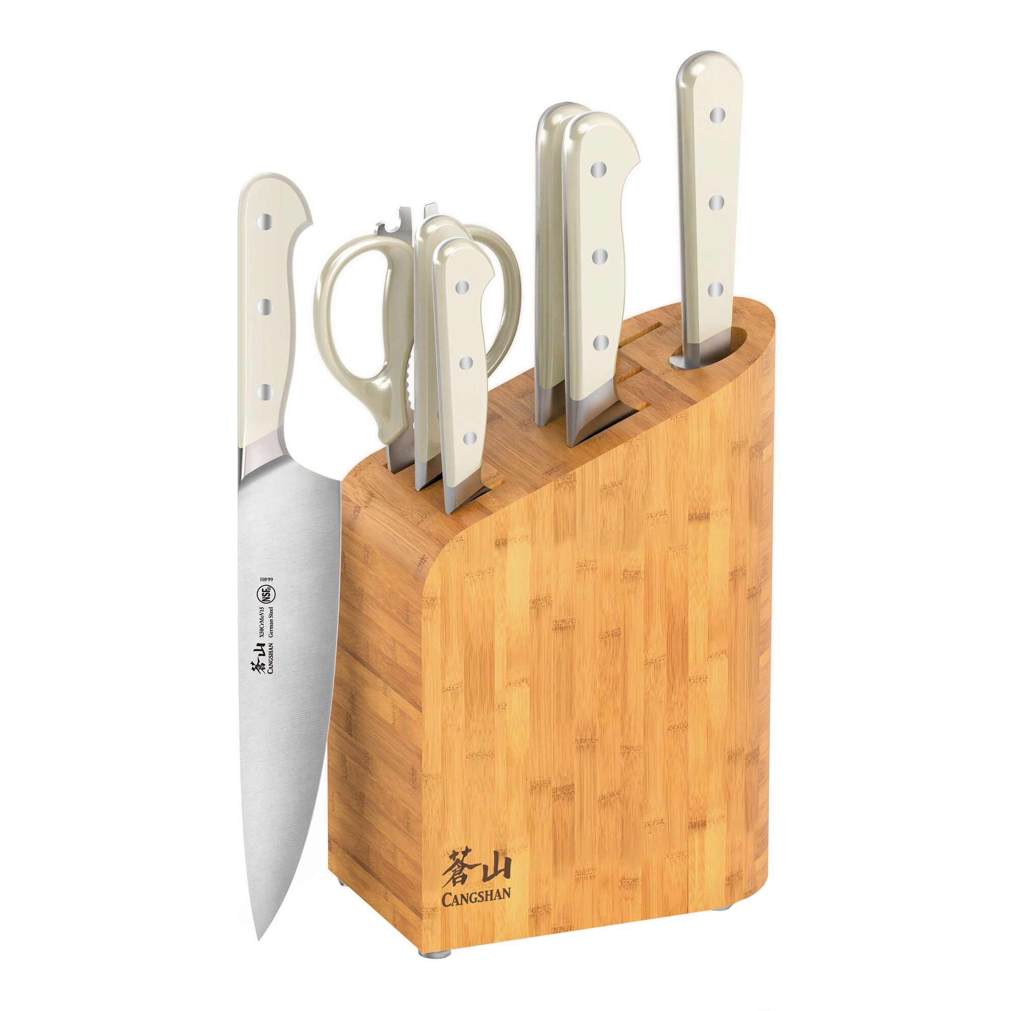 APERTIVO Series 8-Piece Knife Block Set German Steel, Bamboo Block (White), 1026849