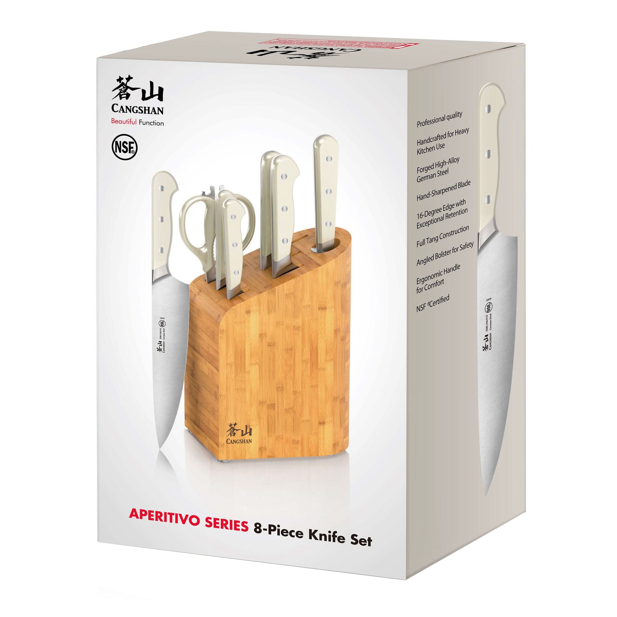 APERTIVO Series 8-Piece Knife Block Set German Steel, Bamboo Block (White), 1026849