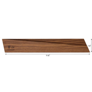 
                    
                      Ash wood magnetic knife sheath with engraved logo, measuring 11.6 inches long and 1.9 inches wide.
                    
                  