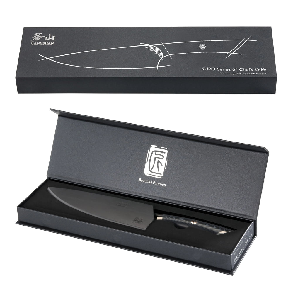 
                  
                    Load image into Gallery viewer, KURO Series 6-inch Chef&amp;#39;s Knife, High Carbon X-7 Damascus Steel, 504272
                  
                