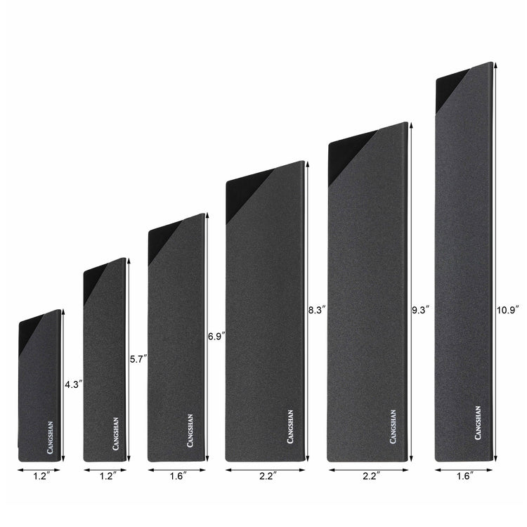Six black knife edge guards in varying lengths from 4.3 to 10.9 inches, arranged in ascending order.