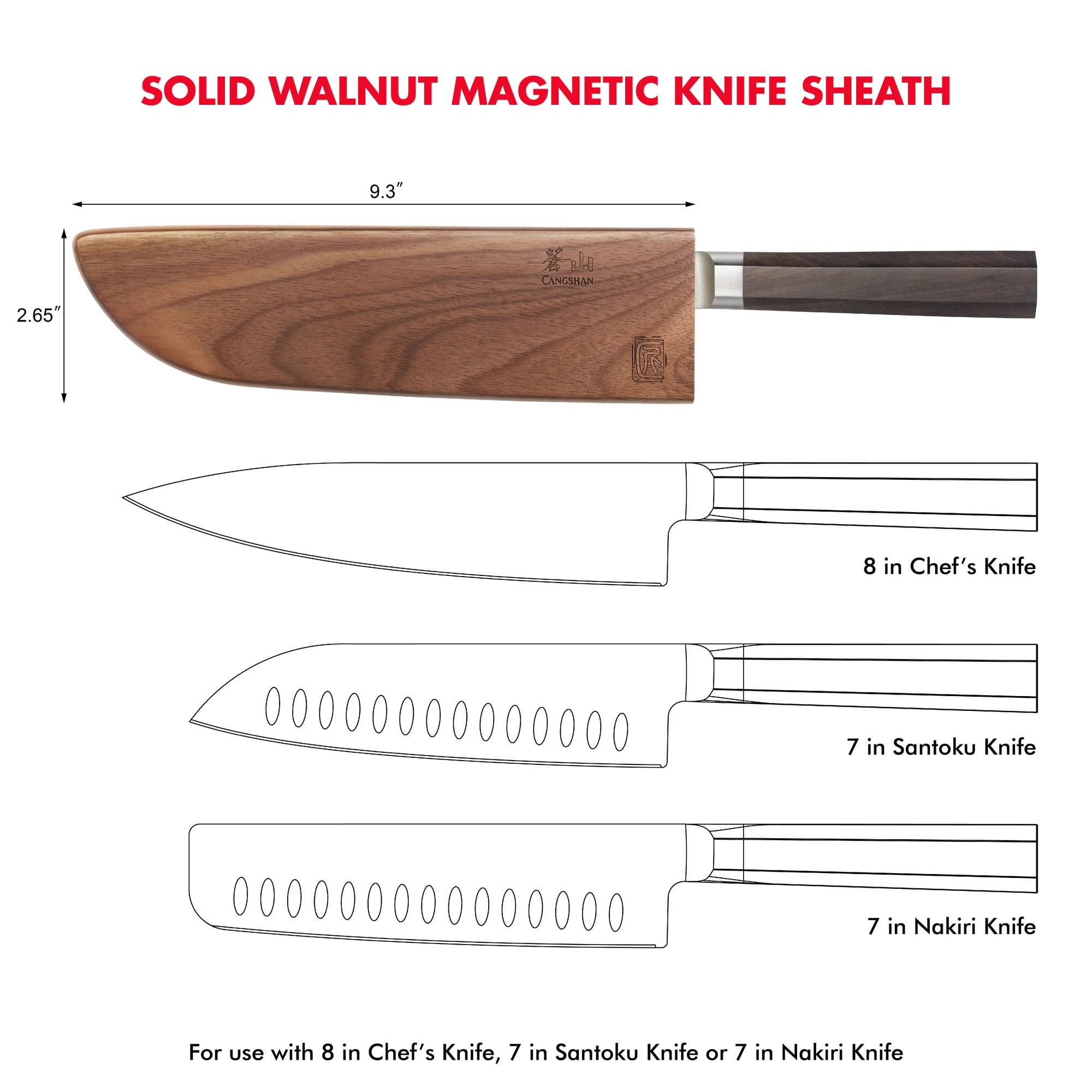 Walnut Magnetic Knife Sheaths, Saya Style Blade Protection