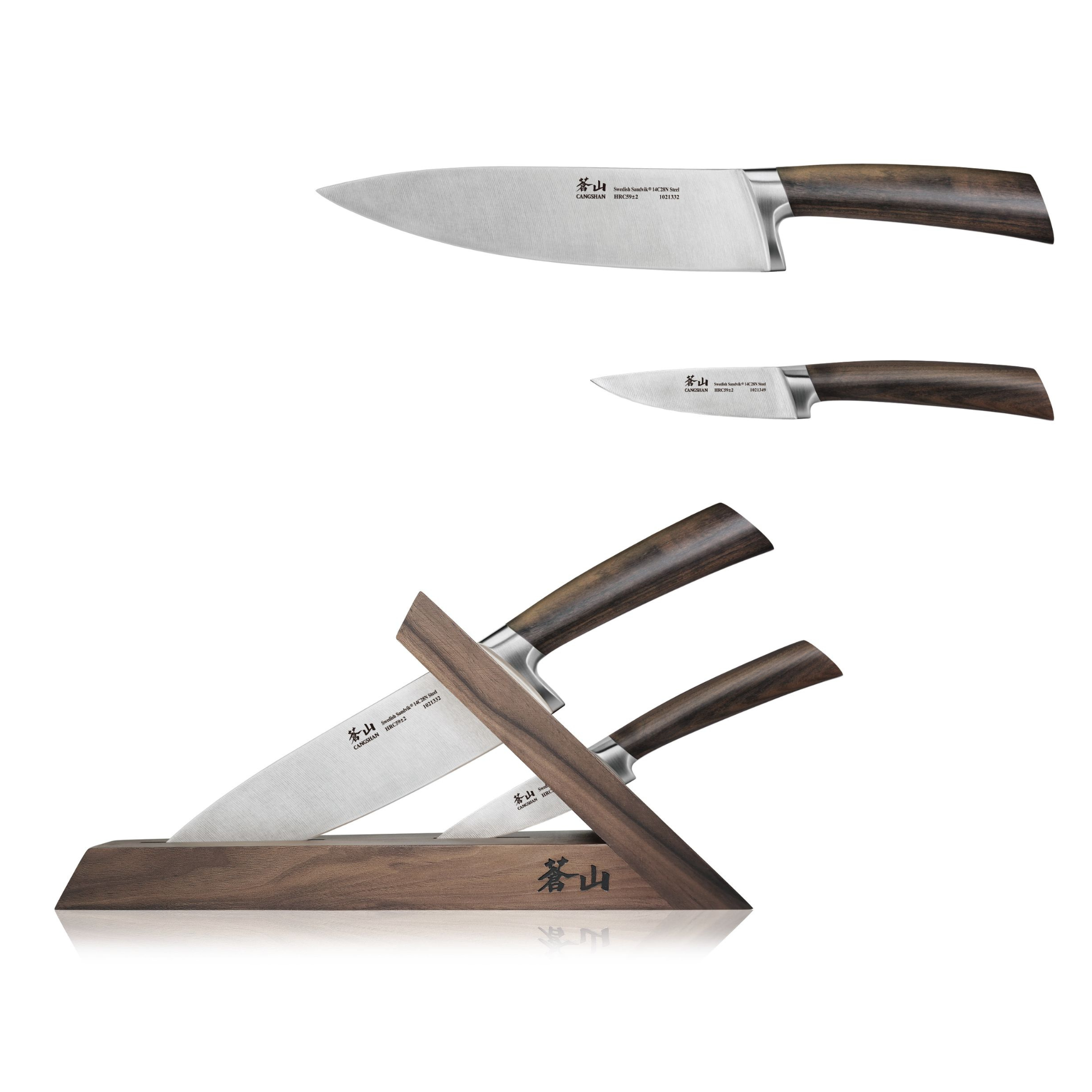 TA Series 3-Piece TAI Knife Block Set, Forged Swedish 14C28N Steel, Walnut Block, 1021356