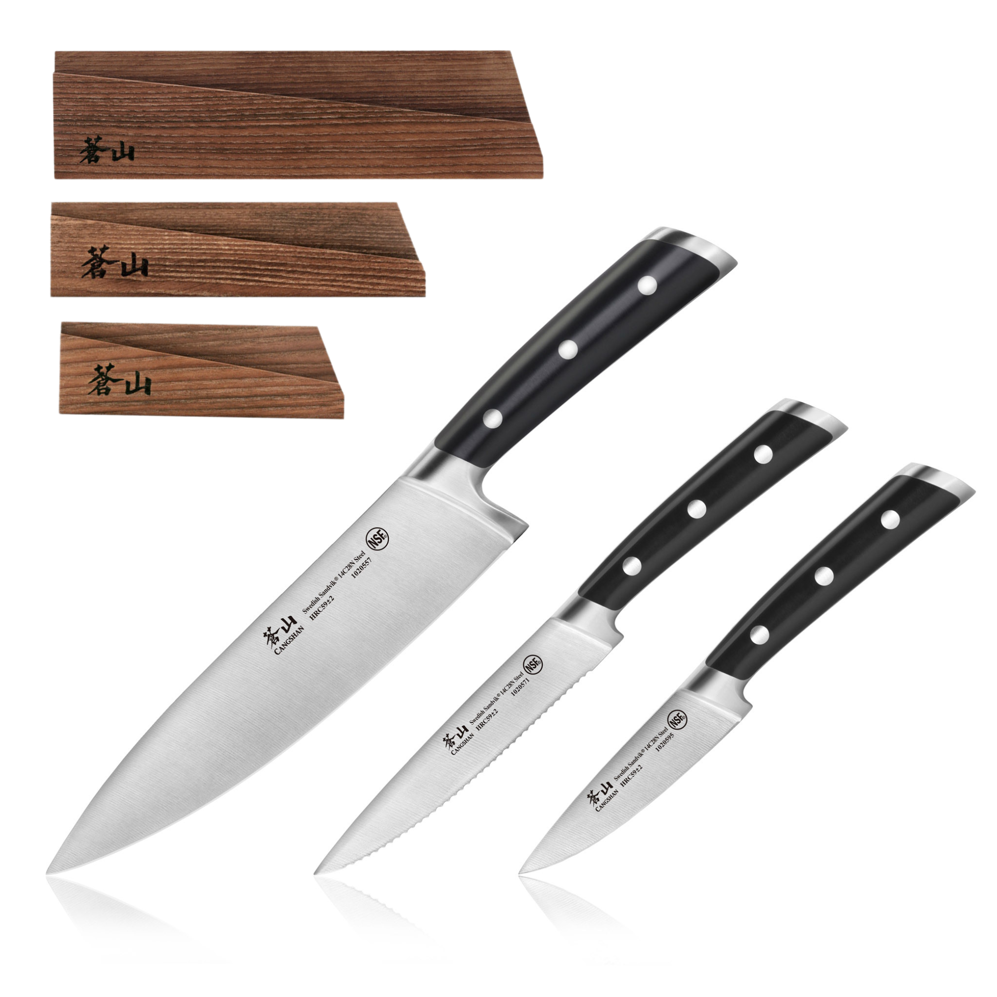 TS Series 3-Piece Starter Knife Set with Ash Wood Sheaths, Forged Swedish 14C28N Steel, 1020854