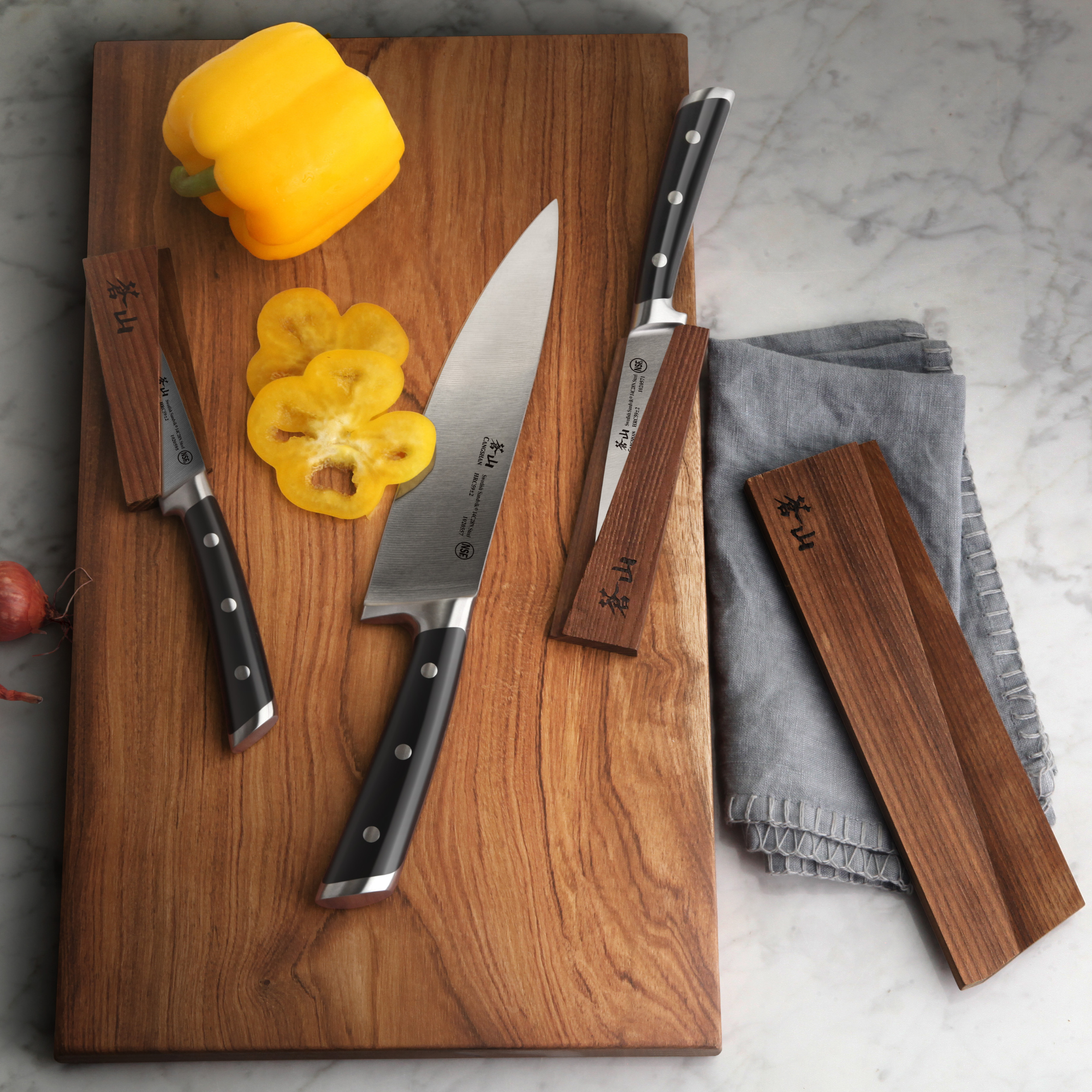 TS Series 3-Piece Starter Knife Set with Ash Wood Sheaths, Forged Swedish 14C28N Steel, 1020854