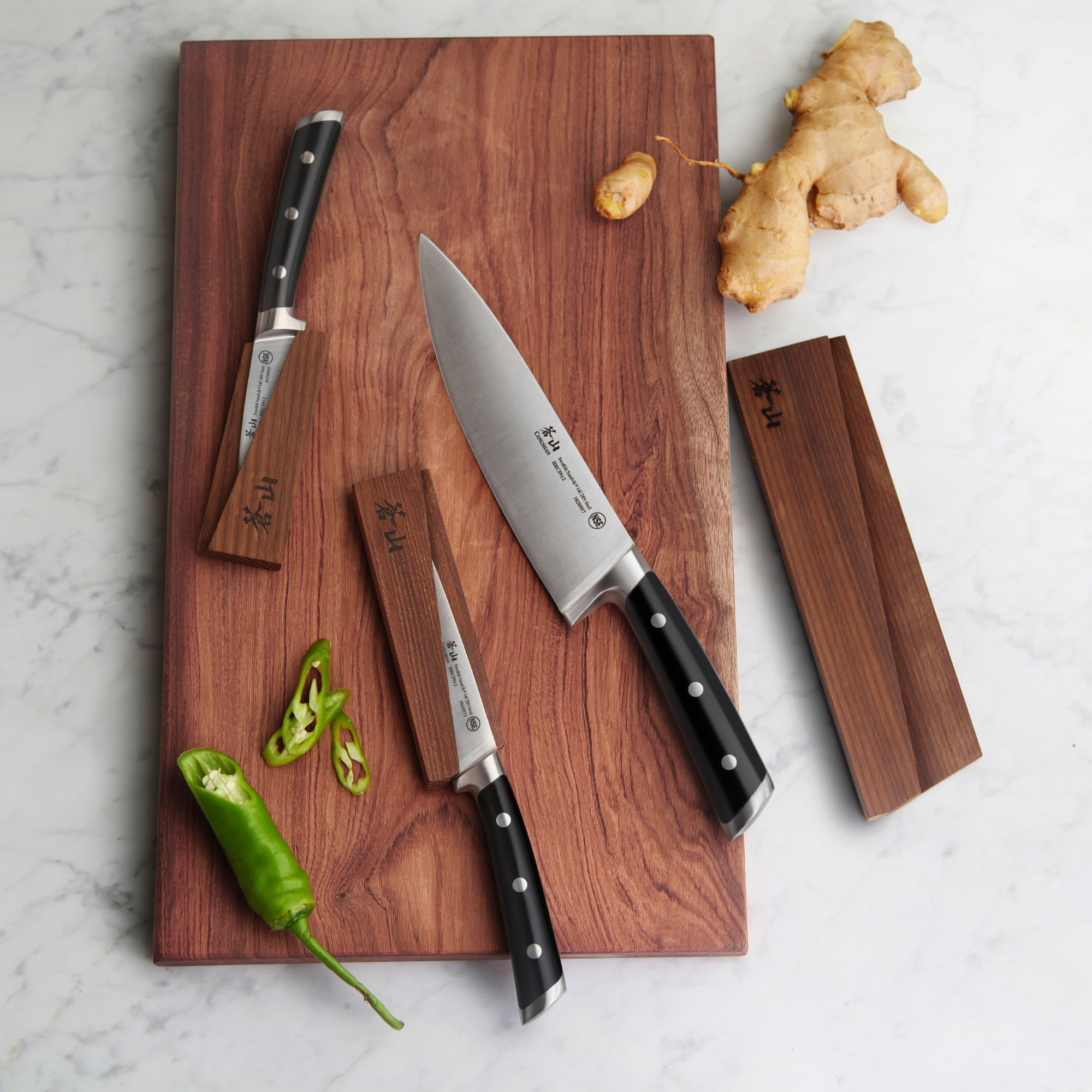 TS Series 3-Piece Starter Knife Set with Ash Wood Sheaths, Forged Swedish 14C28N Steel, 1020854